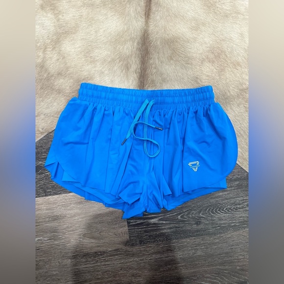 Luogongzi 2 in 1 Flowy Running Shorts Womens Large Blue Training Gym Dance NWOT - Picture 2 of 6